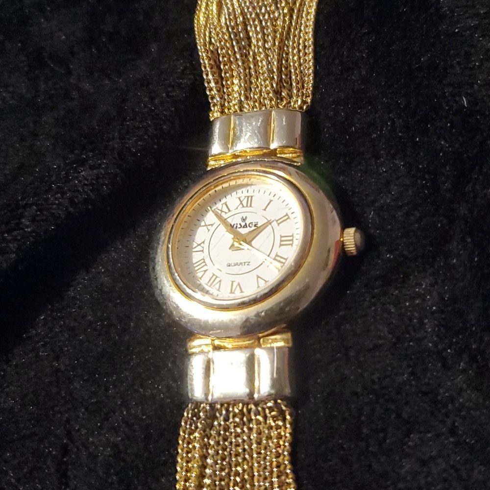 Visage Gold Multi Chain Strand Bracelet Watch Ram or Goat Head‎ Closure